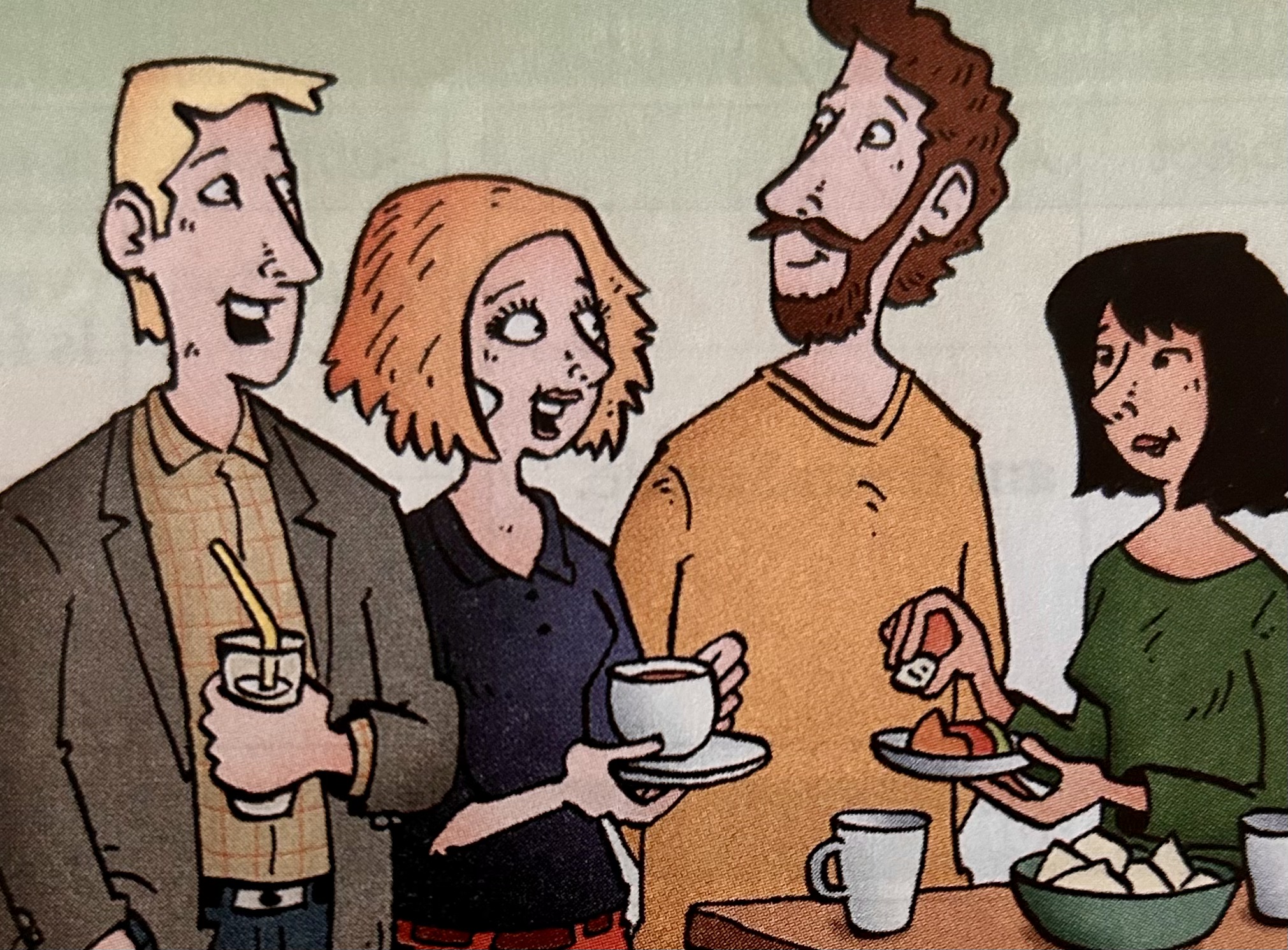 four friends talking to each other